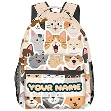 Custom School Backpack for Kids & Teens - Kawaii Cat Themed Lightweight Backpacks for High School, Work & Travel - 17 Inches Durable Bookbag with Large Capacity