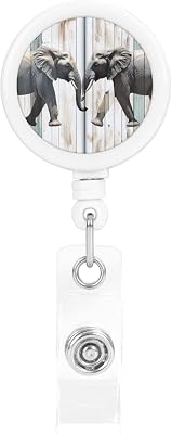 Retractable Badge Reel Holder with Alligator Clip Badge Holder Elephant on Wood Badges Reel Keychain Badges Clips for Nurse ID Name Clip Name Tag Card for Office Work Doctor