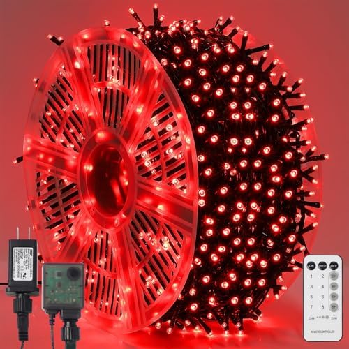 WATERGLIDE 1000 LED Valentines String Lights, 328 FT Green Wire LED Decorative Fairy Lights with Remote & 8 Modes, Waterproof for Outdoor Christmas Holiday Party Garden Wedding Home Decor, Red