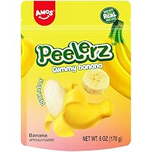 Amos Peelerz Banana Gummy Candy, Peelable Fruit Snacks, Made with Real Fruit Juice, Fat Free, 6 oz, Pack of 12
