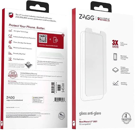 ZAGG InvisibleShield Anti-Glare Glass Screen Protector for iPhone 14/13 Pro/13 3X Impact and Scratch Protection, Strongest Tempered Glass, Smudge-Free, Smooth Silky Feel - Clear