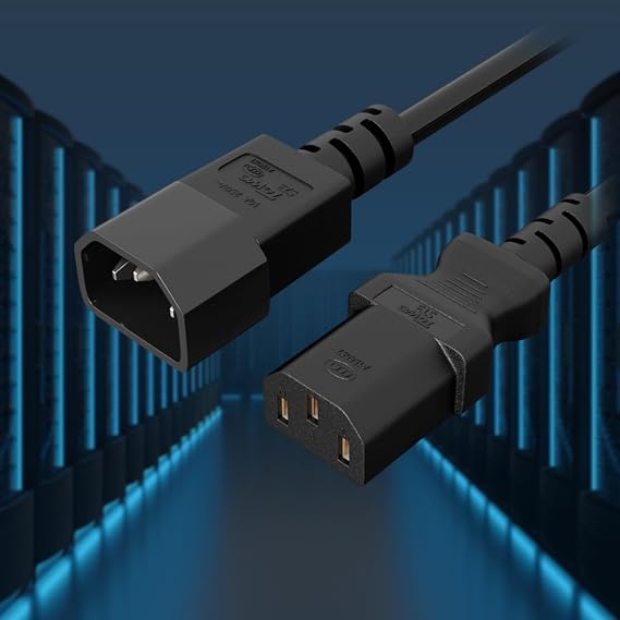 Power Extension Cord,PDU Style IEC 320 C14 to IEC 320 C13,Computer Power Extension Cable, 10A 14 AWG Heavy Duty Extension Power Cord for Desktop Computer, Monitor, Projector, PDU (Black, 1.6FT/0.5M)