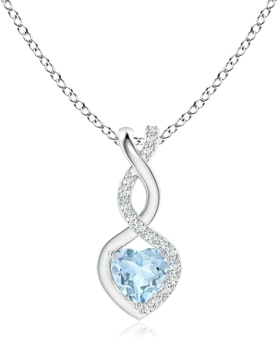 Angara Natural Aquamarine Pendant for Women | Heart Shape Aquamarine Diamond Heart Pendant Necklace in 14K Solid Gold/Silver/Platinum With 18" Chain | March Birthday, Gemstone Jewelry Gift (Grade- AA)