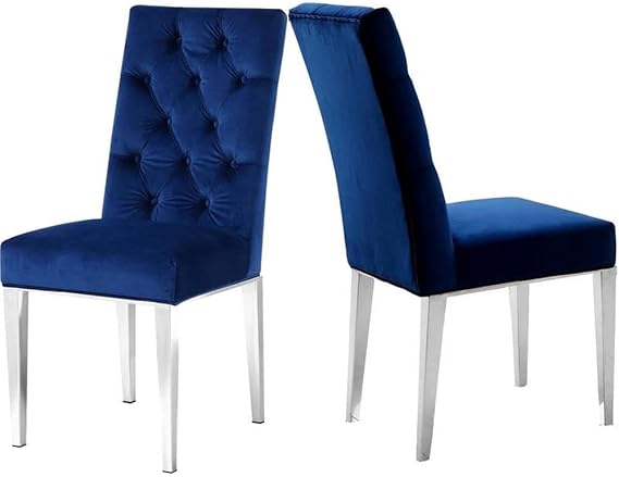 Meridian Furniture Juno 19.5" H Velvet Dining Chair in Navy (Set of 2)