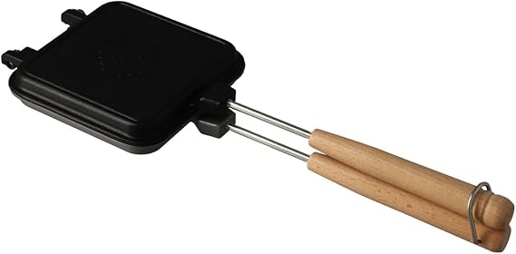 Cast Iron Maker Stovetop Sandwich Press, Double Sided Non-For Pie Iron for Gas Hob & Campfire, Heavy Duty Aluminium Breakfast Pan for Toasties and Jaffles