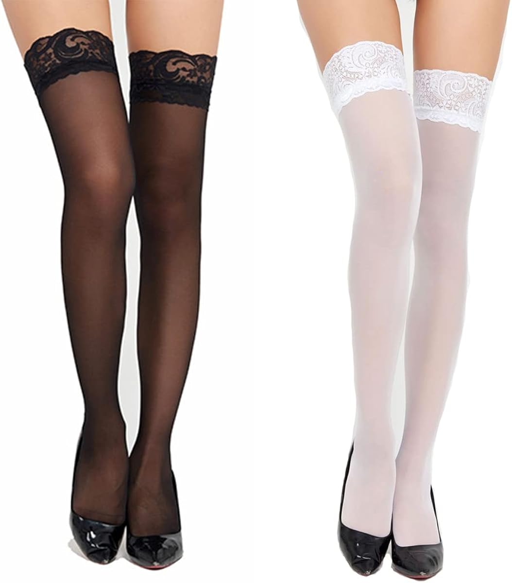 BOBOZHONG Sheer Sexy,2 Pairs Lace Silk Thigh High Stockings,Over Knee High Socks Women Extra Long Thigh High Socks, Stockings for Daily Wear Cosplay One Size