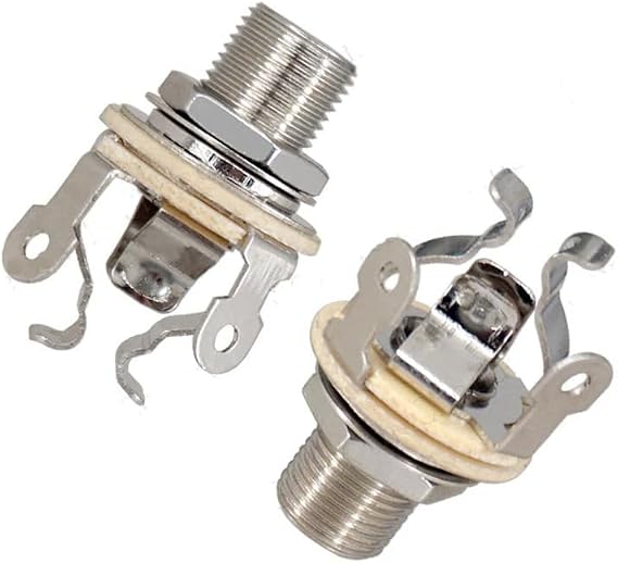 2 Pack Guitar input jack,1/4" Full-contact Output Jack,Brass Multi-Contact,Dual Tension Grounds&Dual Positive Tips for Optimal SignalTone&Lowest Possible Noise for Guitar/Bass(Silvery)