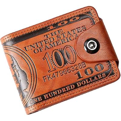 Men Bill Wallet PU Leather Credit Card Photo Holder Bifold Billfold Brown, 100 Dollar