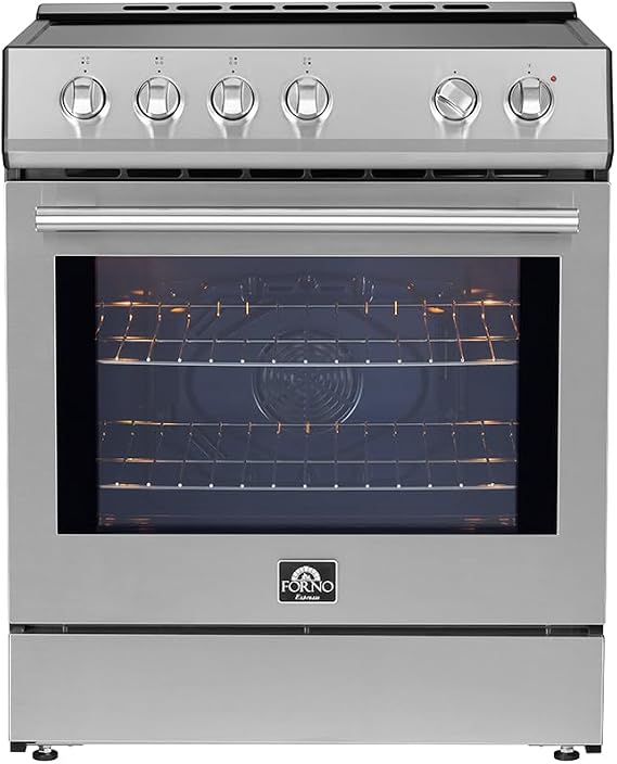 aFORNO Leonardo Espresso 30-Inch Slide-In Stainless Steel Electric Induction Range, 4 Elements, 8,100W, 5.0 cu.ft. Convection Oven with Hidden Element