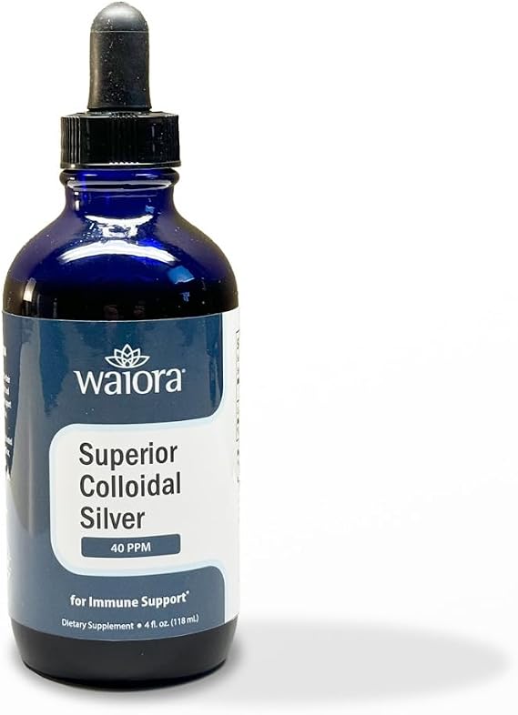 Superior Colloidal Silver, Waiora, Liquid Mineral Supplement, 40 PPM, for Immune Support, Blue Glass Bottle with Dropper (1 bott/22 serv.)