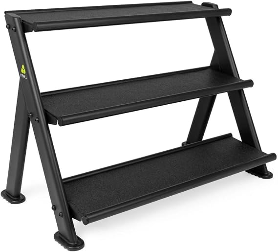 YBell TRX Horizontal Rack | Short rack holds up to 12 TRX YBells | Commercial-grade Steel Rack with Rubber-padded Shelving and Rounded Edges Keeps You and Your Gear Safe | 41" L x 23" W x 29" H