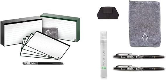 Rocketbook Cloud Cards - Eco-Friendly Reusable Index Note Cards With 1 Pilot FriXion ColorStick Pen & Smart Notebook Accessory Kit - 2 Black Capped FriXion Pens, 1 Spray Bottle, 1 Microfiber