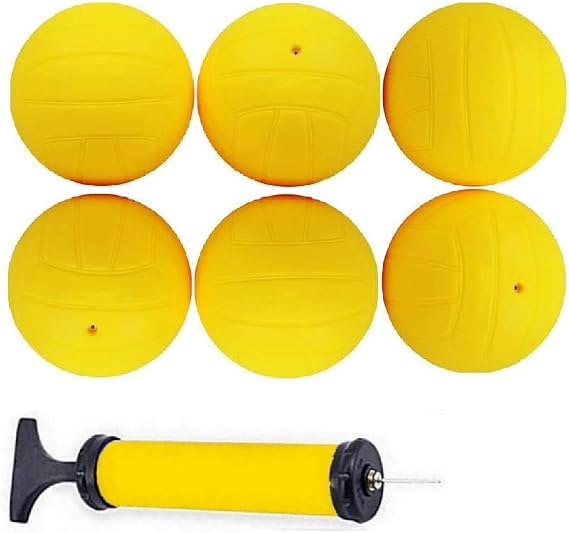 Spike Replacement Balls 6 Yellow Soft Balls with Pump for Roundnet Game