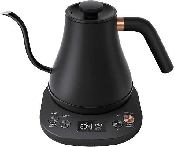 Mecity - Electric Gooseneck Kettle Pour Over Kettle Fast Heating ±1℉ for Coffee, Tea and Formula, Auto Shut-Off, 1200W, 0.8L, Matte Black, Barista Edition
