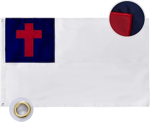 Bradford Christian Flag 3x5 ft Outdoor, Embroidered Christian Church Flags for Christianity Easter Day, Heavy Duty Cross Jesus Flags with 2 Brass Grommets