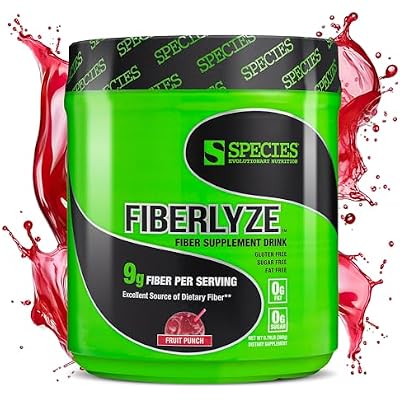 Species Nutrition Fiberlyze Fiber Supplement, Psyllium Based Soluble & Insoluble Fiber Powder for Healthy Colon, Digestive Functions Fruit Punch, 30 Servings