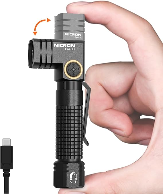 NICRON L74 Mini EDC Flashlight Rechargeable, 90 Degree Flashlight