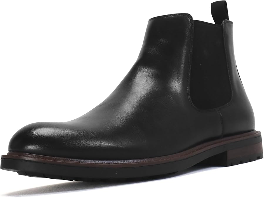KUDORO Men's Chelsea Ankle Boots PU Leather Solid Pull‑On Boots