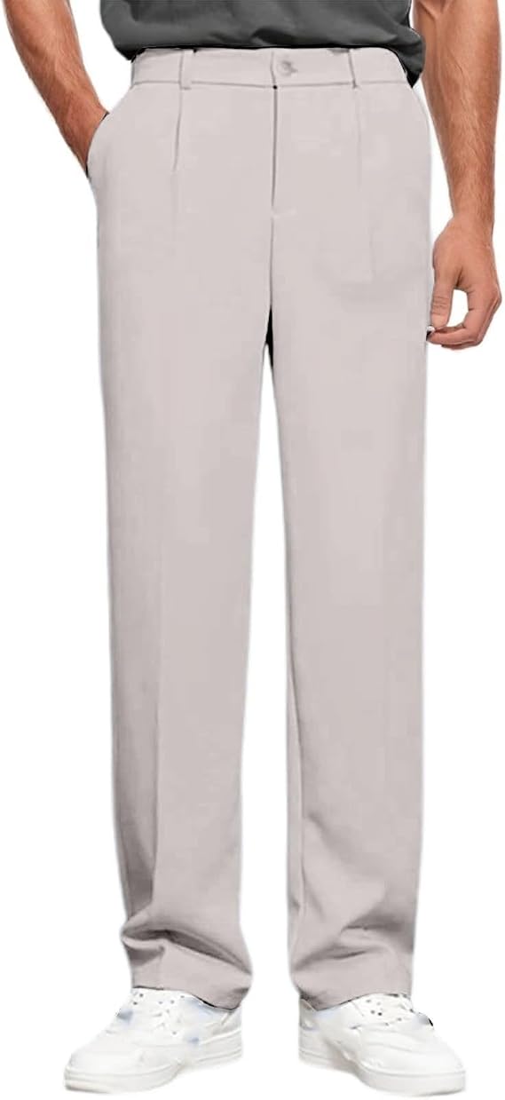 Men's Baggy Dress Pants Pleated Wide Leg Slacks Old Money Work Office Business Casual Trousers elaxed-Fit Full Length Pant