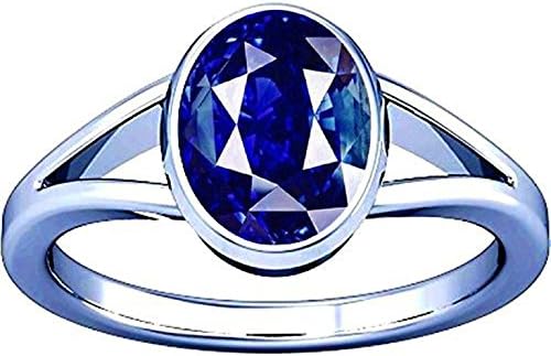 Ramneek Jewels Divya Shakti 7.25-7.50 Carat Blue Sapphire Neelam AAA Quality Energized Gemstone Silver Ring (4.50)