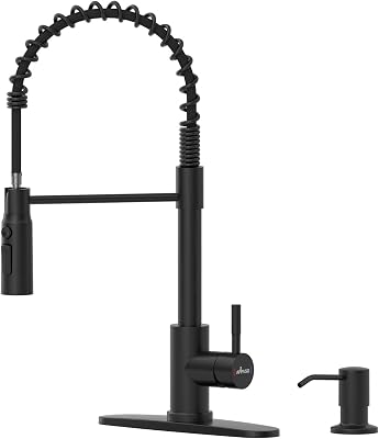 APPASO Black Kitchen Faucet with Pull Down Sprayer, Tall Commercial Spring Kitchen Sink Faucet with Soap Dispenser, Single Handle High Arc Stainless Steel Faucets for Home RV Utility Sink, Matte Black