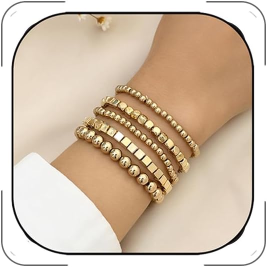 Gold Beaded Bracelets for Women 14K Gold Plated Stackable Bracelet Gold Bracelet Stack Delicate Stackable Gold Bracelets for Women