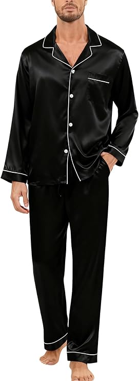 Silk Pajamas for Men Long Sleeve Pj Set Men's Pajama Sets Button-down Satin Silk Pjs Mens Pajamas Set Pjs S ets