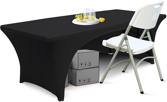 ABCCANOPY 6 FT Open Back Spandex Table Cover, Fitted Tablecloth, Black | Heavy Duty Stretch Washable Table Topper for Rectangle Tables, Table Protector for Trade Show, Banquet, Wedding, Events