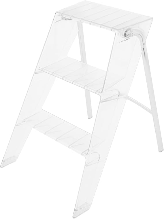 3-Step Transparent Blue Stool, Modern Acrylic Ladder with Anti-Slip Texture, Modern Foldable Home Display Stand for Bedroom Office Living Room,Transparent