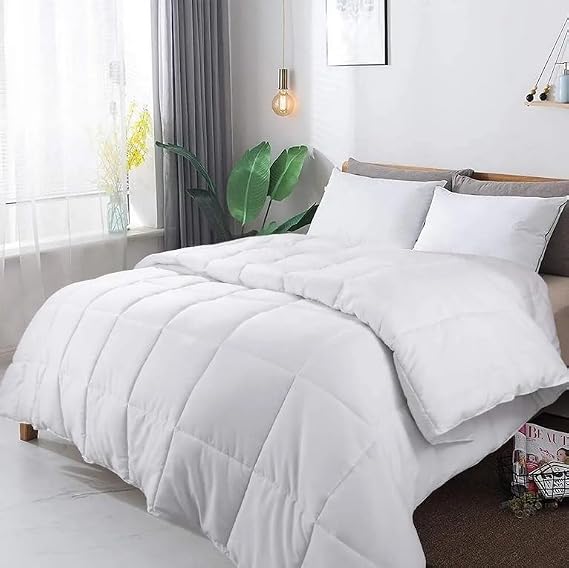 Luxury 100% Organic Cotton All Season Down Feather Fibers Comforter, High Fill-Power Medium Warmth Duvet Insert(White,Queen)