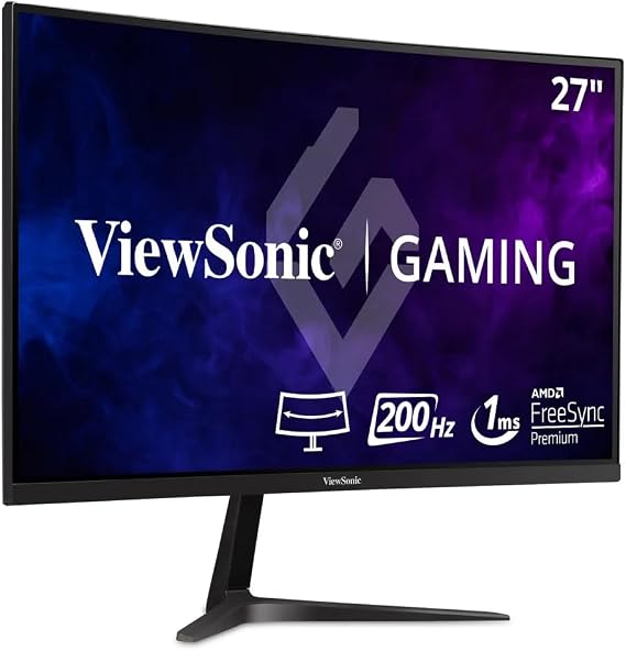 ViewSonic VX2718-PC-MHD 27-inch 1080p HD Curved Gaming Monitor, 165Hz, 1ms, Dual Integrated Speakers, Adaptive Sync, DisplayPort, 2x HDMI, for Home Entertainment and Gaming