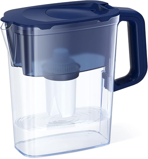 AQUAPHOR 5 Cup Compact Water Filter Pitcher with 1 x B15 Filter | Reduces Chlorine & Heavy Metals | Fast Flow Water Filtration | BPA-Free & Dishwasher Safe | Improved & Filtered Water (Dark Blue)