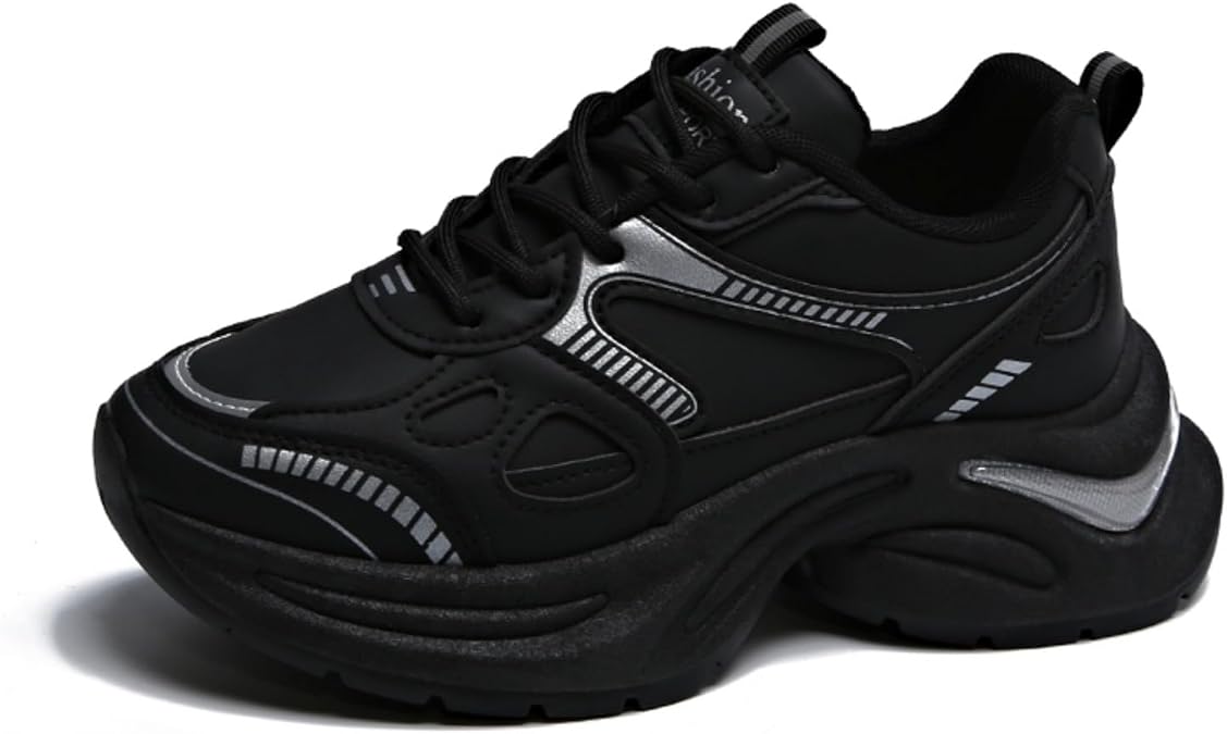Womens Leather Chunky Platform Lace Up Fashion Sneakers Casual Dress Comfortable Non-Slip Mesh Running Walking Tennis Shoes