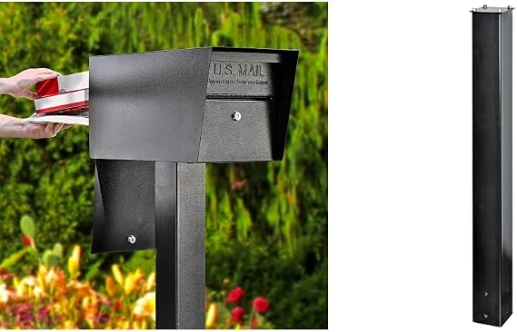 Mail Boss 7536 Street Safe Latitude Locking Security Mailbox (Black) and In-Ground Mounting Post