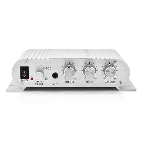 Audio Power Amplifier, 2x15W + 20W Hi-Fi 2.1CH HiFi Stereo Subwoofer Amp Home Bass Audio Power Amplifier Digital Amp for Auto Car MP3 MP4 PC Speaker(Silver)