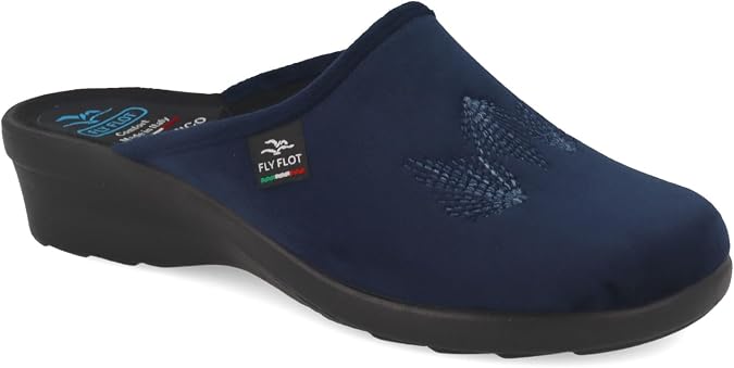 Fly Flot Trendy Woman Slippers with Embroidery in Soft Microfibre Leather Insole Anti-Shock
