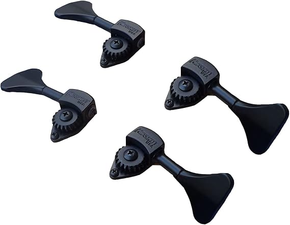 Hipshot Ultralite Bass Guitar Tuner Set - 4 Black Tuners - 3/8" Post Size - 2 Bass Side + 2 Treble Side