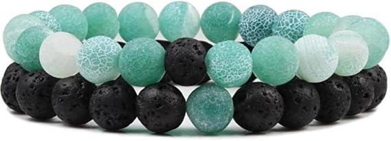 2pcs/set Green Black Beads Bracelets Set Energy Elastic Rope Lava Stone Bangles Couples Distance Jewelry Gift
