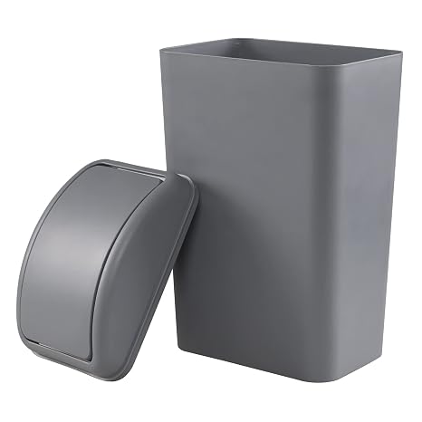 Gloreen 3.2 Gallon Slim Plastic Trash Can, Garbage Can with Swing Lid, Grey
