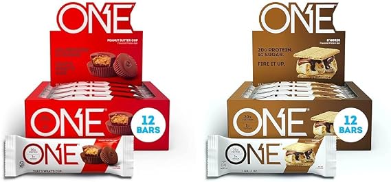 ONE Protein Bars, Peanut Butter Cup, Gluten Free Protein Bar with 20g Protein and only 1g Sugar & Protein Bars, Smores, Gluten Free Protein Bars with 20g Protein and only 1g Sugar