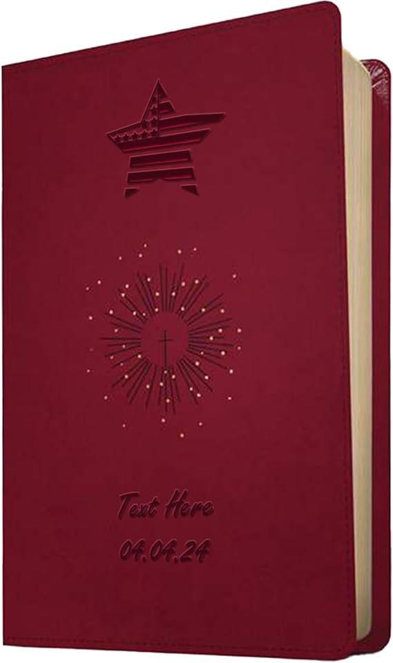 Personalized Bible with USA Flag, Patriotic Designs and Custom Text Engraved Cover, NLT, Thinline Reference Bible, Aurora Cranberry, New Living Translation Version, Faux Leather