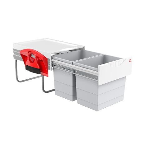 Hailo Waste bin 3641221 TR Swing space-saving Tandem H built-in bin 2 x 20 litres waste separation system from 40 cm base cabinet full extension by hand space-saving bin for the kitchen