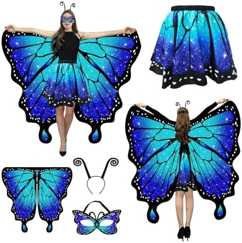 Butterfly Wings Costumes for Women,Halloween Butterfly Cape with Skirt Adults, Fairy Dress Up Costume Party Set