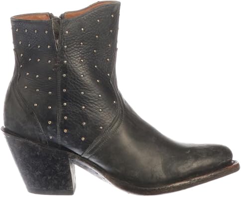Lucchese Womens Harley Cowhide Studded Round Toe Casual Boots Ankle Mid Heel 2-3"
