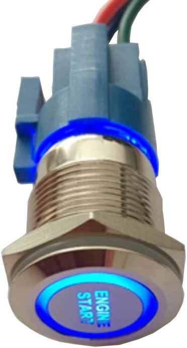 ESUPPORT 12V Car Vehicle Blue LED Light Headlight Push Button Metal Toggle Switch Socket Plug 19mm Engine Start