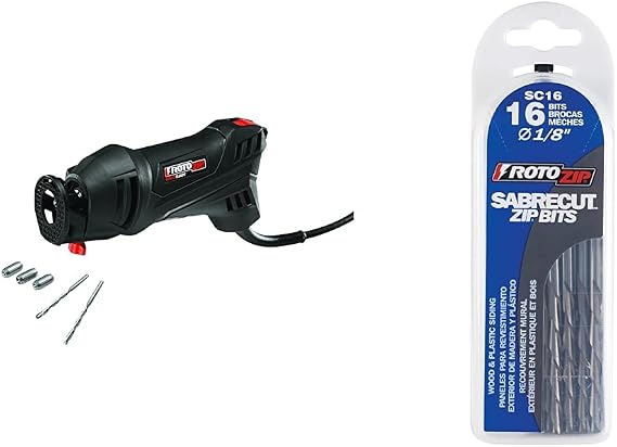 Rotozip SS355-10 5.5 Amp Spiral Saw Tool Kit with (3) Collects and (2) Bits and RotoZip SC16 1/8 in. Sab Recut Zip Bit for Wood and Plastic, 16 Pack