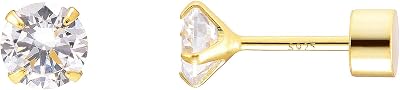 5 MM Cubic Zirconia Diamond Sterling Silver Prong Earrings Studs, Yellow Gold Plating