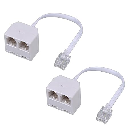 RJ11 1 to 2 Phone Line Splitter 6P4C Plugs Four Core Adapter with 4.8inch Cable for Telephone Fax Machine (2)