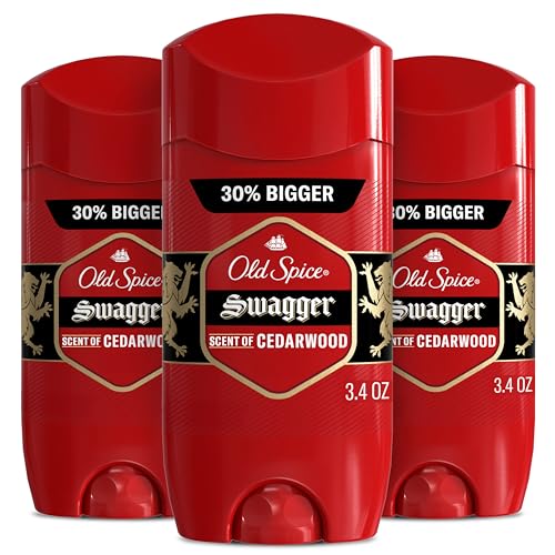 Old Spice Antiperspirant Deodorant for Men, 247 Sweat & Odor Protection, 247 Lasting Freshness, Invisible Solid, Swagger with Cedarwood Scent, 3.4 oz Pack of 3