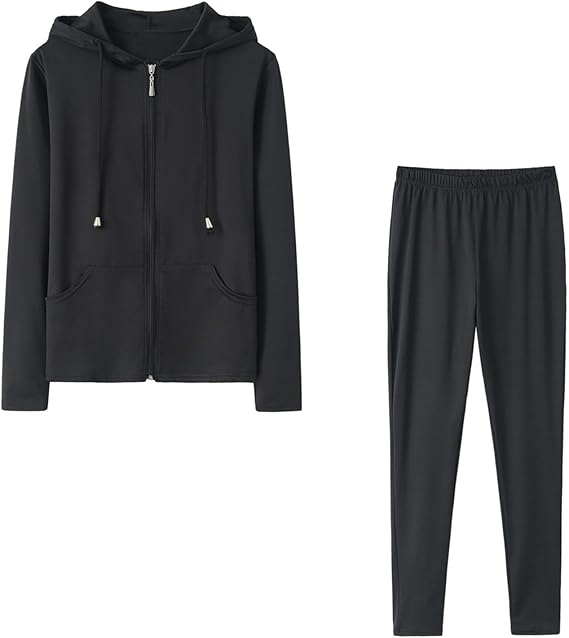 Lastesso Womens 2 Piece Sweatsuits Sets Lightweight Spring Going Out Track Suits Solid Full Zipper Hoodie Baggy Sweatpants